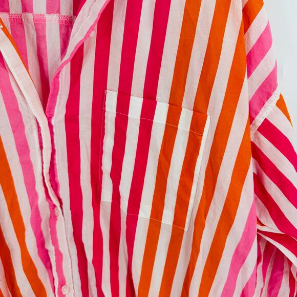 Beach Riot Alexa Striped Swim Cover Up Resort Shirt Long Sleeve Cotton Size PL - Picture 5 of 8